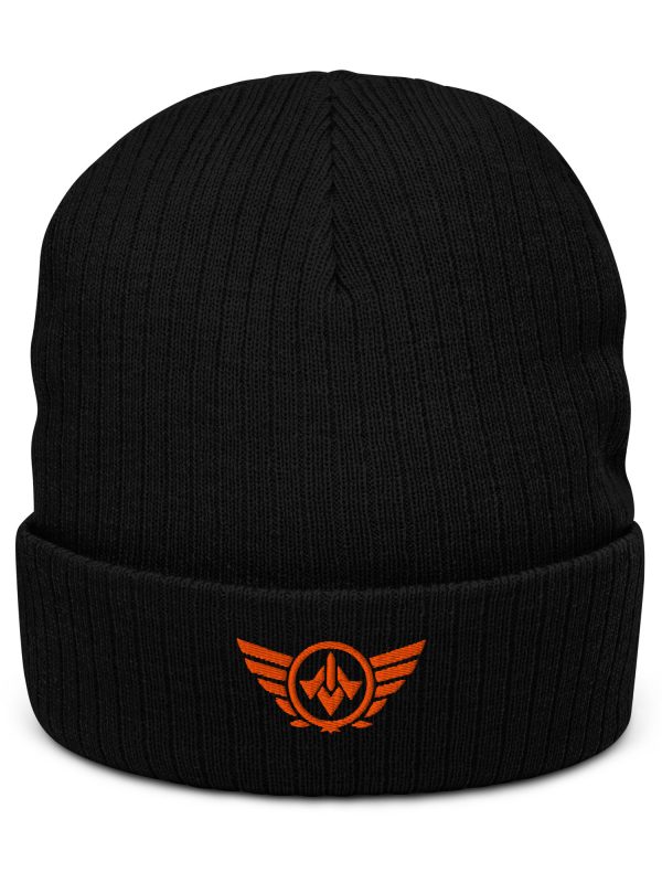 ribbed-knit-beanie-black-front-68b8e5ac18d44.jpg Orange Embroidered Logo Beanie | Ribbed