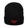 Red Embroidered Logo Beanie | Ribbed