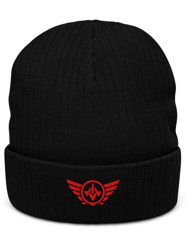 ribbed-knit-beanie-black-front-68b8e720b1755.jpg Red Embroidered Logo Beanie | Ribbed