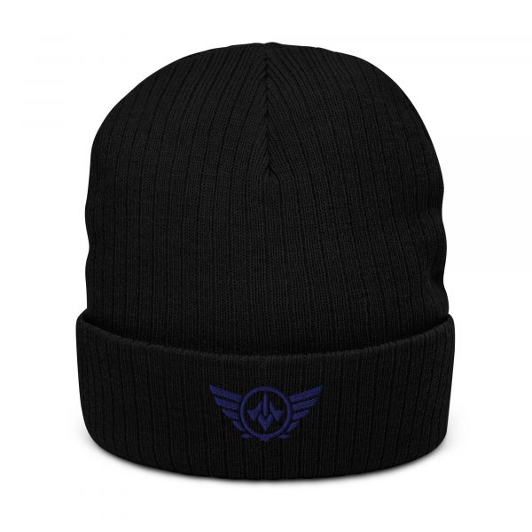 Navy Embroidered Logo Beanie | Ribbed