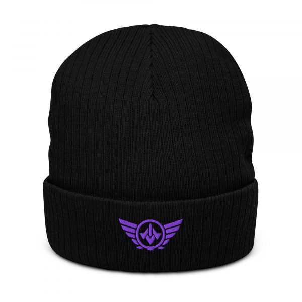 Purple Embroidered Logo Beanie | Ribbed