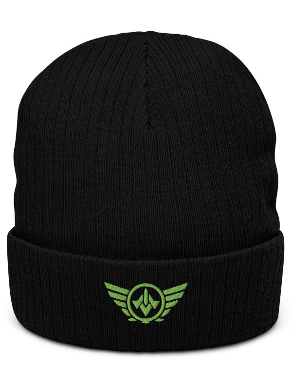 ribbed-knit-beanie-black-front-68b8e8c32e7ce.jpg Kiwi Green Embroidered Logo Beanie | Ribbed
