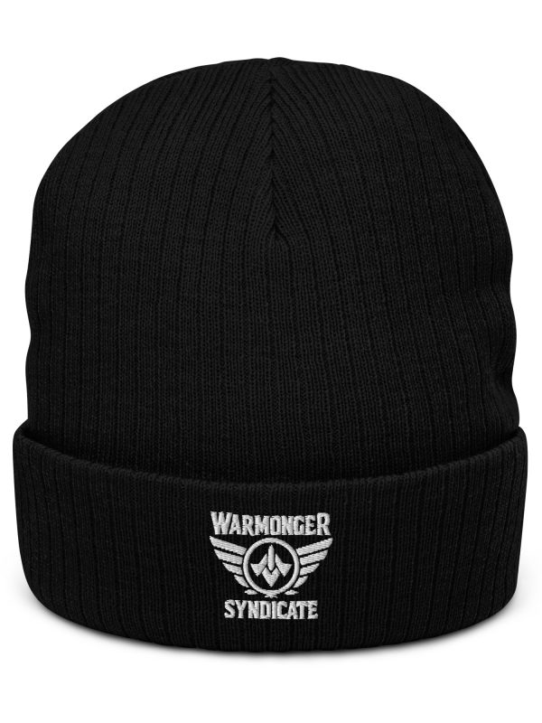 ribbed-knit-beanie-black-front-68b8ea0a9e29f.jpg White Embroidered Brand Logo Beanie | Ribbed