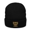 Old Gold Embroidered Brand Logo Beanie | Ribbed