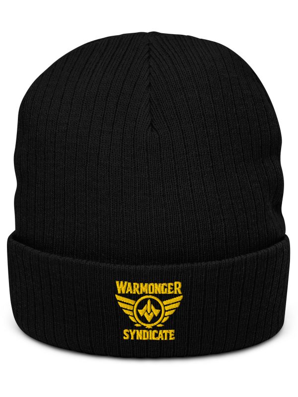ribbed-knit-beanie-black-front-68b8f3d5f0431.jpg Gold Embroidered Brand Logo Beanie | Ribbed