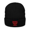 Red Embroidered Brand Logo Beanie | Ribbed