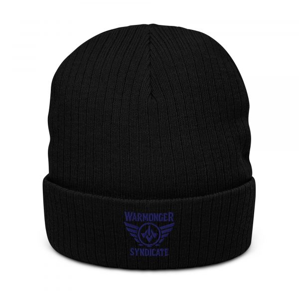 Navy Embroidered Brand Logo Beanie | Ribbed