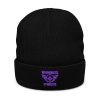 Purple Embroidered Brand Logo Beanie | Ribbed