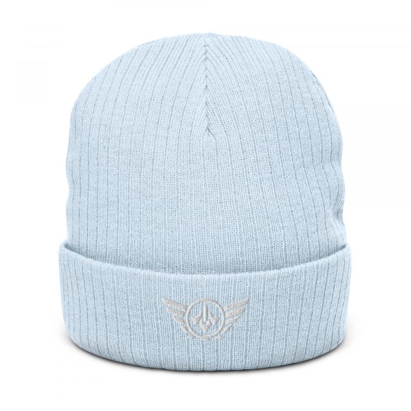 White Embroidered Logo Beanie | Ribbed