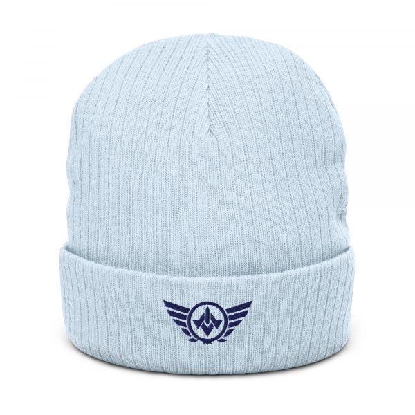 Navy Embroidered Logo Beanie | Ribbed