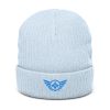 ribbed-knit-beanie-light-blue-front-68b8e7dfa7cca.jpg Aqua Embroidered Logo Beanie | Ribbed