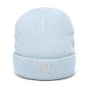 White Embroidered Brand Logo Beanie | Ribbed