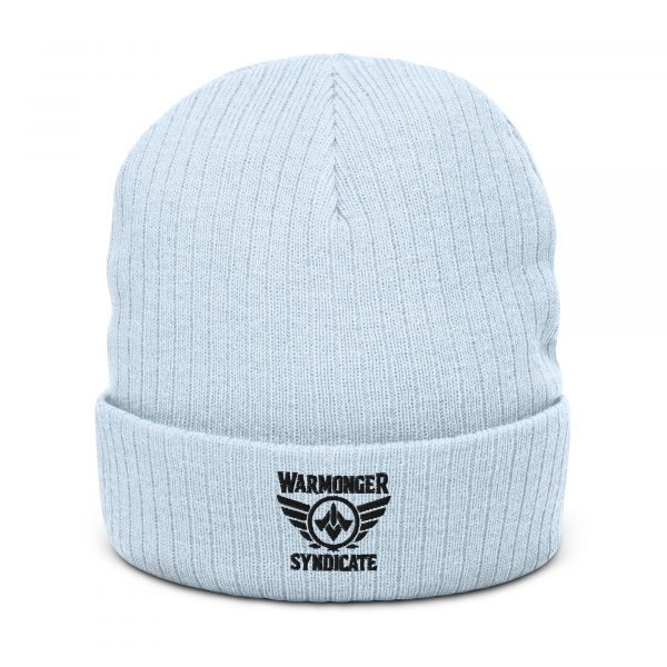 Black Embroidered Brand Logo Beanie | Ribbed