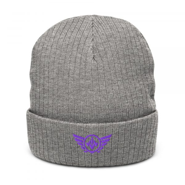 Purple Embroidered Logo Beanie | Ribbed