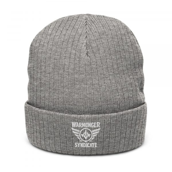 White Embroidered Brand Logo Beanie | Ribbed