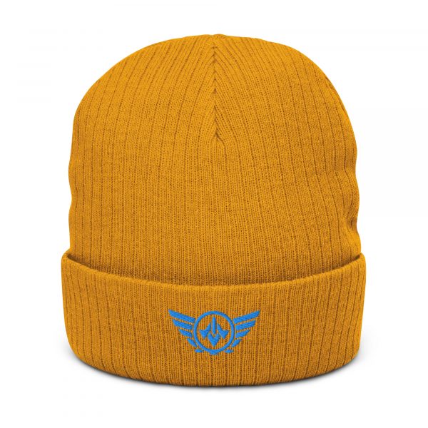ribbed-knit-beanie-mustard-front-68b8e7dfa7af7.jpg Aqua Embroidered Logo Beanie | Ribbed