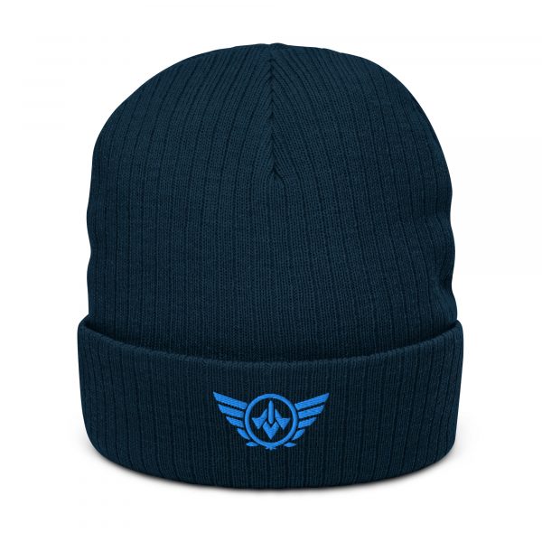 ribbed-knit-beanie-navy-front-68b8e7dfa79e8.jpg Aqua Embroidered Logo Beanie | Ribbed