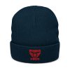 Red Embroidered Brand Logo Beanie | Ribbed