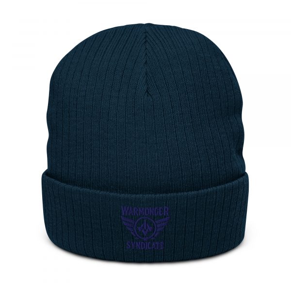 Navy Embroidered Brand Logo Beanie | Ribbed