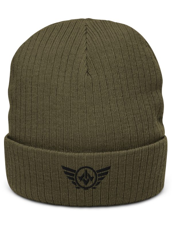 Black Embroidered Logo Beanie | Ribbed