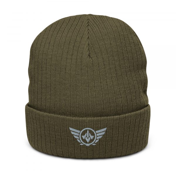 Grey Embroidered Logo Beanie | Ribbed