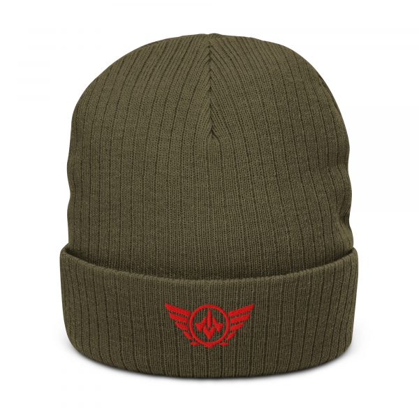 Red Embroidered Logo Beanie | Ribbed