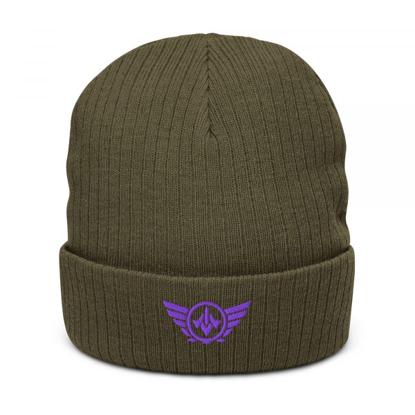 Purple Embroidered Logo Beanie | Ribbed