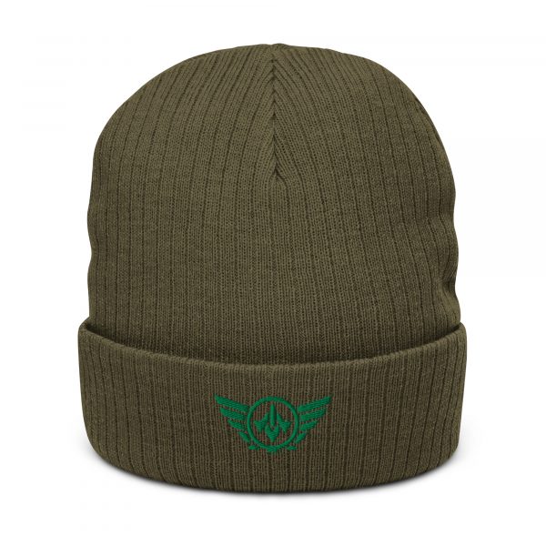 Kelly Green Embroidered Logo Beanie | Ribbed