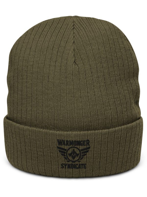 Black Embroidered Brand Logo Beanie | Ribbed