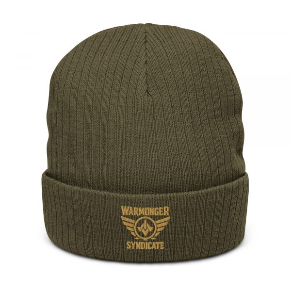 Old Gold Embroidered Brand Logo Beanie | Ribbed