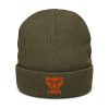 Orange Embroidered Brand Logo Beanie | Ribbed