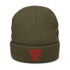 Red Embroidered Brand Logo Beanie | Ribbed