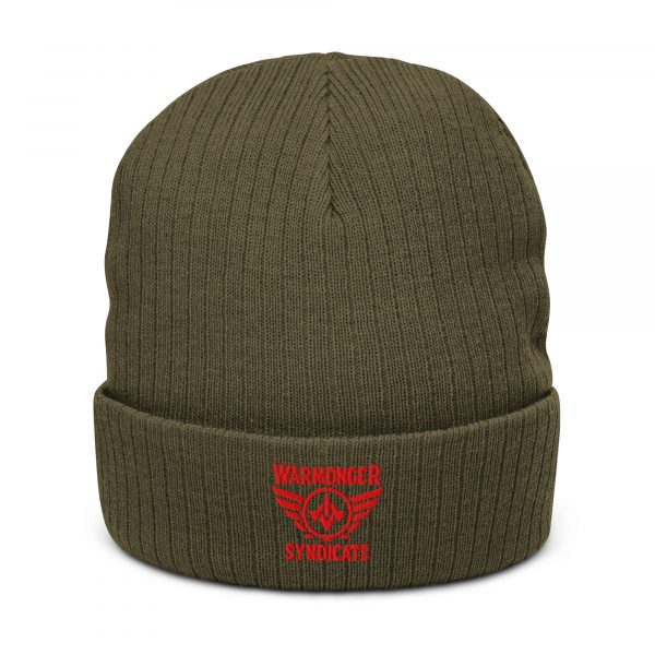 Red Embroidered Brand Logo Beanie | Ribbed