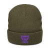 Purple Embroidered Brand Logo Beanie | Ribbed