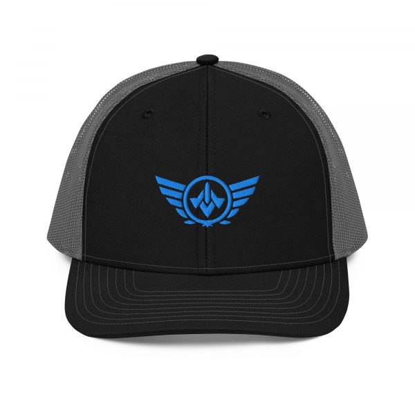 snapback-trucker-cap-black-charcoal-front-68ba72243f906.jpg Aqua Embroidered Logo Trucker Hat | Premium