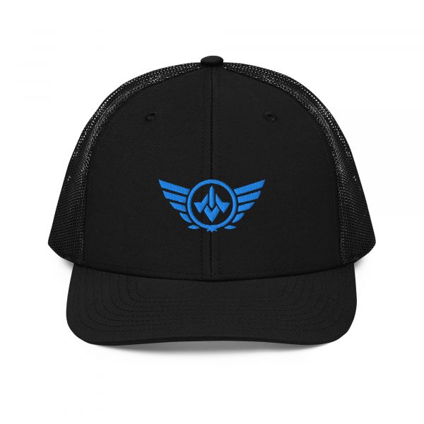 snapback-trucker-cap-black-front-68ba7224401c6.jpg Aqua Embroidered Logo Trucker Hat | Premium