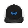 snapback-trucker-cap-black-white-front-68ba72244030d.jpg Aqua Embroidered Logo Trucker Hat | Premium