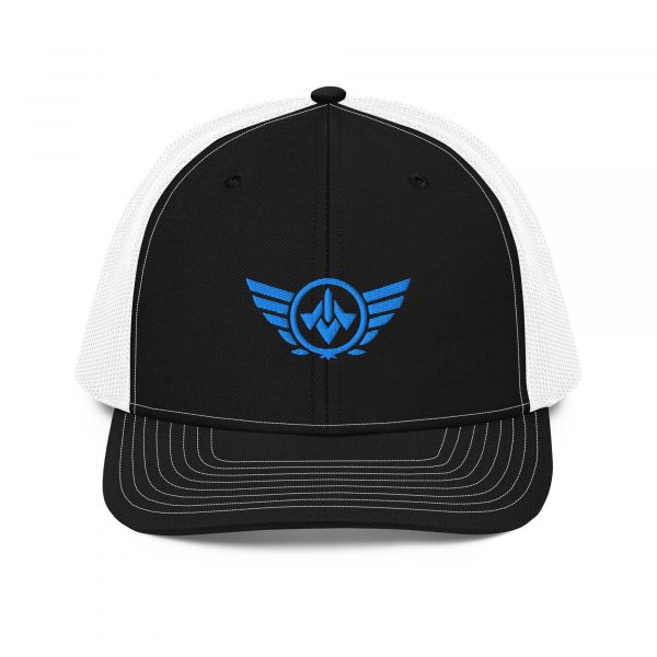 snapback-trucker-cap-black-white-front-68ba72244030d.jpg Aqua Embroidered Logo Trucker Hat | Premium