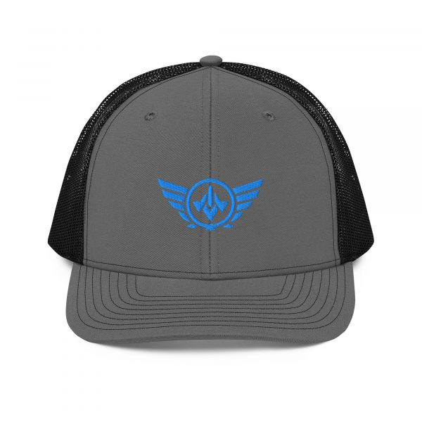 snapback-trucker-cap-charcoal-black-front-68ba72244055d.jpg Aqua Embroidered Logo Trucker Hat | Premium