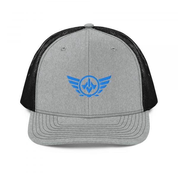 snapback-trucker-cap-heather-grey-black-front-68ba7224408f5.jpg Aqua Embroidered Logo Trucker Hat | Premium