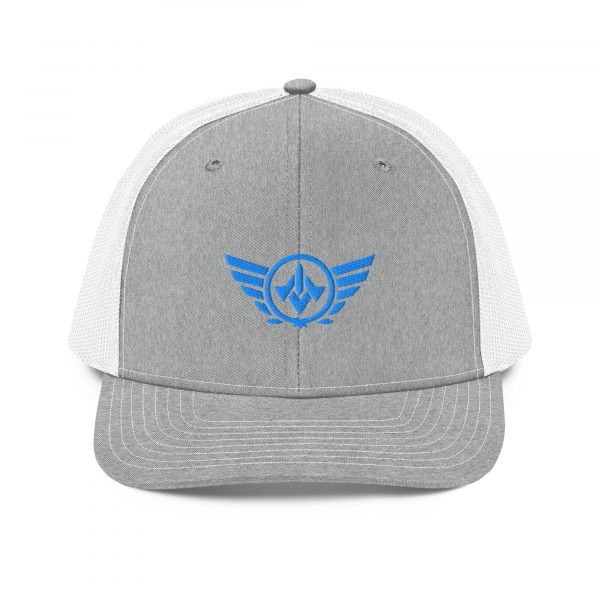 snapback-trucker-cap-heather-grey-white-front-68ba7224407bd.jpg Aqua Embroidered Logo Trucker Hat | Premium