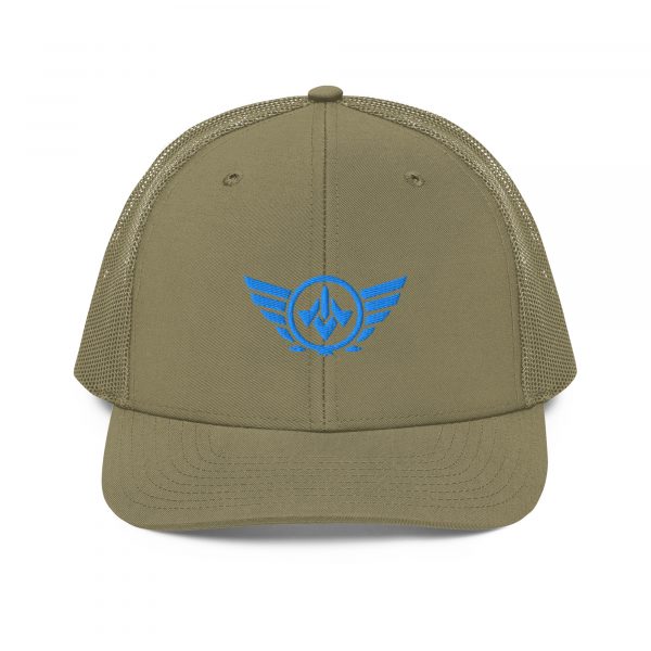 snapback-trucker-cap-loden-front-68ba72244068c.jpg Aqua Embroidered Logo Trucker Hat | Premium