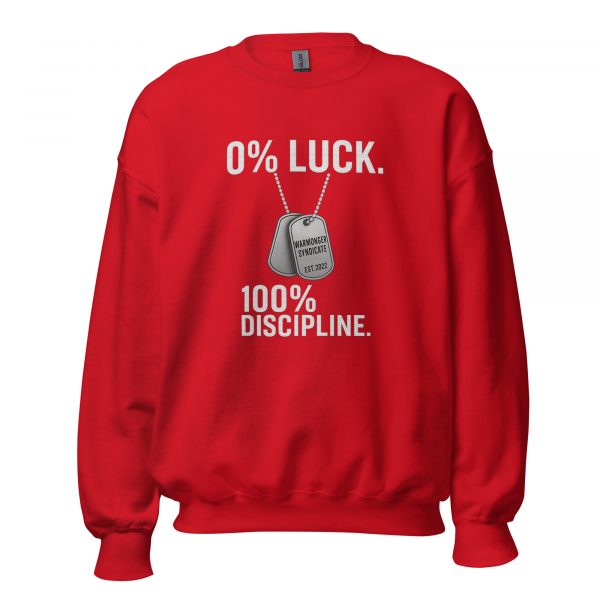 unisex-crew-neck-sweatshirt-red-front-68b78932e4b18.jpg 0% Luck 100% Discipline Crewneck | Classic | S-XL