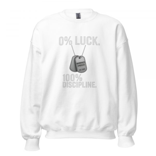 unisex-crew-neck-sweatshirt-white-front-68b78933c04c2.jpg 0% Luck 100% Discipline Crewneck | Classic | S-XL