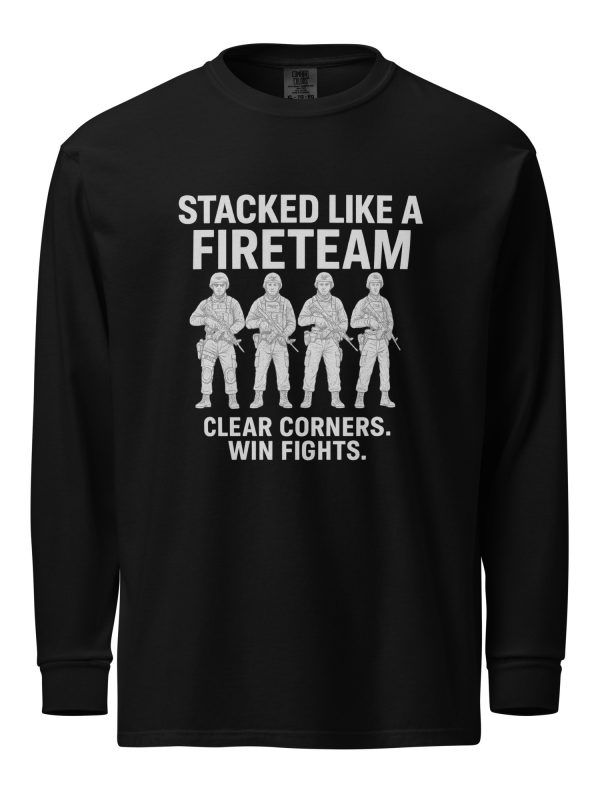 unisex-garment-dyed-heavyweight-long-sleeve-shirt-black-front-68c19e438da0f.jpg Stacked Like A Fireteam Long Sleeve | Premium Heavyweight | 2-3X