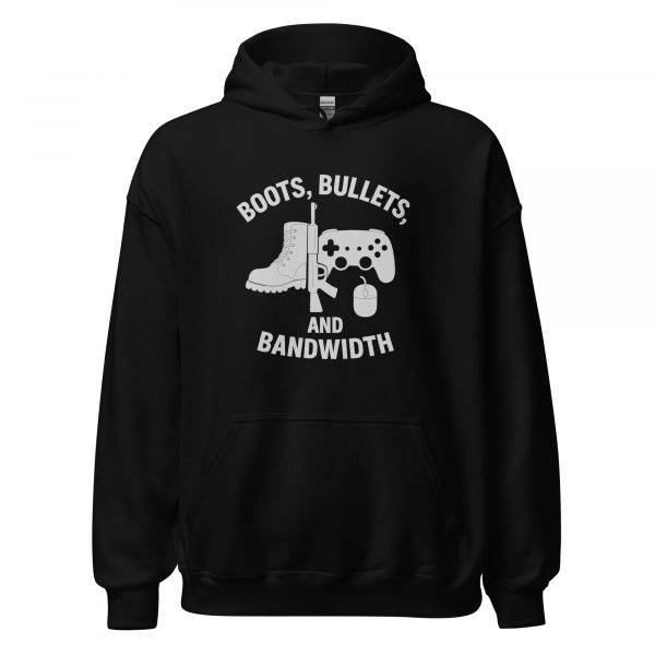 unisex-heavy-blend-hoodie-black-front-68b767f1612e3.jpg Boots, Bullets, and Bandwidth Hoodie | Classic | XS-XL
