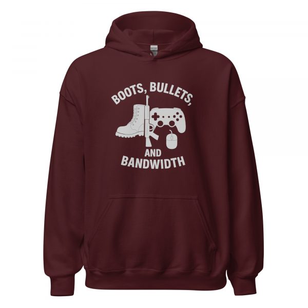 unisex-heavy-blend-hoodie-maroon-front-68b767f1653c7.jpg Boots, Bullets, and Bandwidth Hoodie | Classic | XS-XL