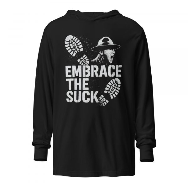 unisex-hooded-long-sleeve-tee-black-front-68b6876de8eff.jpg Embrace The Suck Hooded Long Sleeve | Premium Lightweight | S-XL