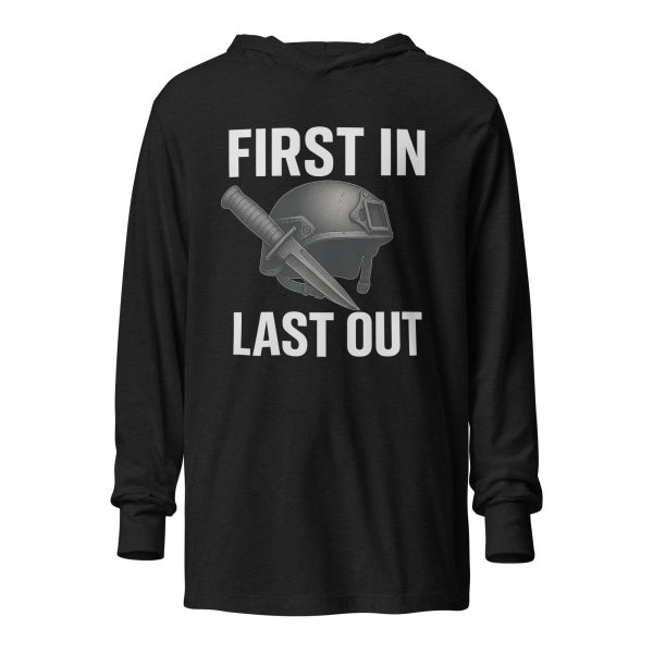 unisex-hooded-long-sleeve-tee-charcoal-black-triblend-front-68c181e78e77b.jpg First In Last Out Hooded Long Sleeve | Premium Lightweight | 2X