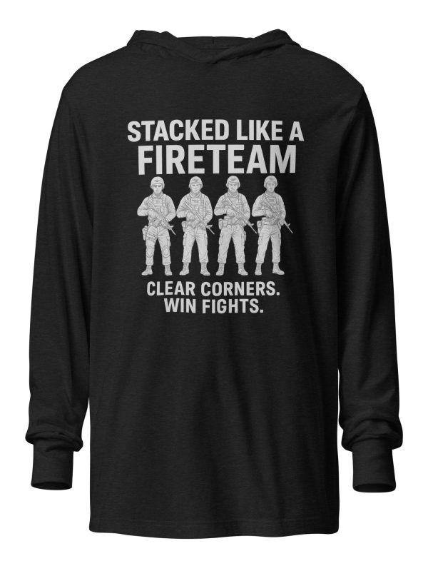 unisex-hooded-long-sleeve-tee-charcoal-black-triblend-front-68c1821749cdb.jpg Stacked Like A Fireteam Hooded Long Sleeve | Premium Lightweight | 2X